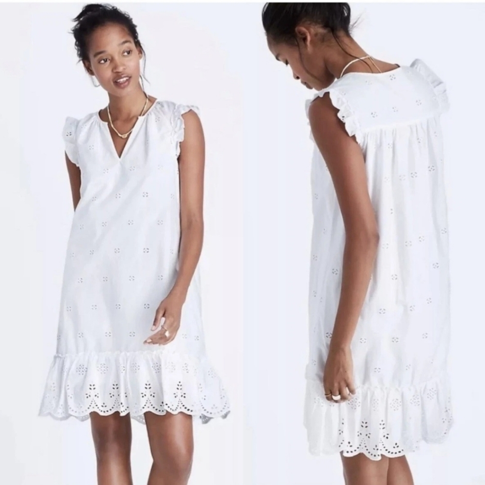 Madewell women XS white eyelet garden summer dress lined costal cowgirl boho